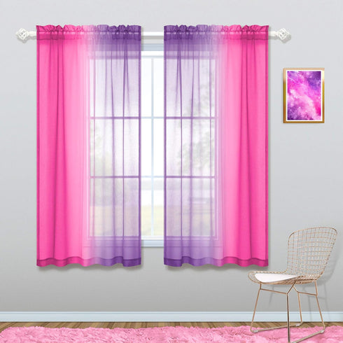 KOUFALL Kawaii Room Decor for Bathroom Pink and Purple Teen Girls Ombre Kids Curtain Rod Pocket Small Curtains for Girl Bedroom Decorations 45 Inc...