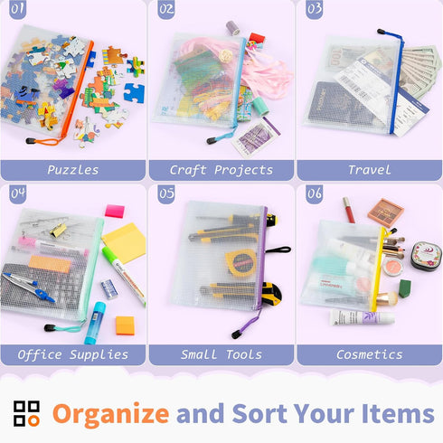 Umriox 24 Pack 12 Colors Small Zipper Pouch, Mesh Bags with Zipper, Zipper Bags for Puzzles Board Games and Office Supplies Travel Accessories...