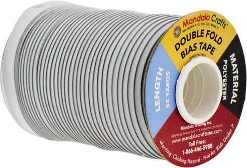 Mandala Crafts Double Fold Bias Tape for Sewing - 55 Yds Gray Bias Tape Double Fold 1/2 Inch Hem Quilt Binding Gray Seam Binding Tape - Fabric Pip...