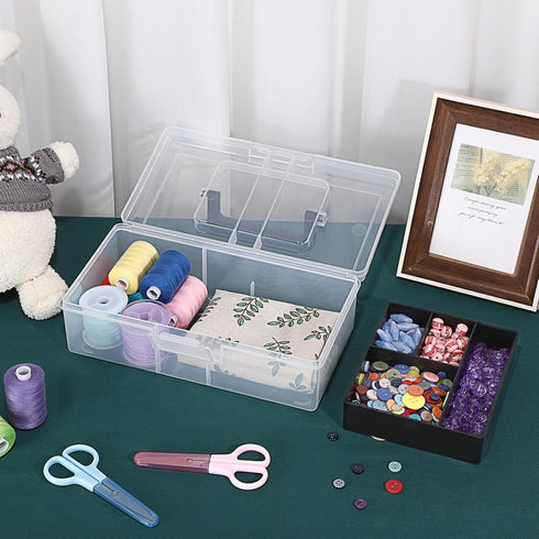 BTSKY Clear Plastic Storage Box with Removable Tray Multipurpose Stationery Storage Box with Handle Handy Sewing Box Art Craft Supply Organizer Ho...