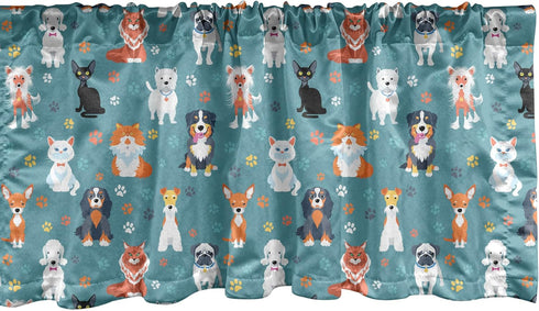 Ambesonne Animal Print Window Valance, Pet Lover Pattern Different Species of Cats and Dog Colorful Paw Prints, Rod Pocket Curtain Valances for Ki...