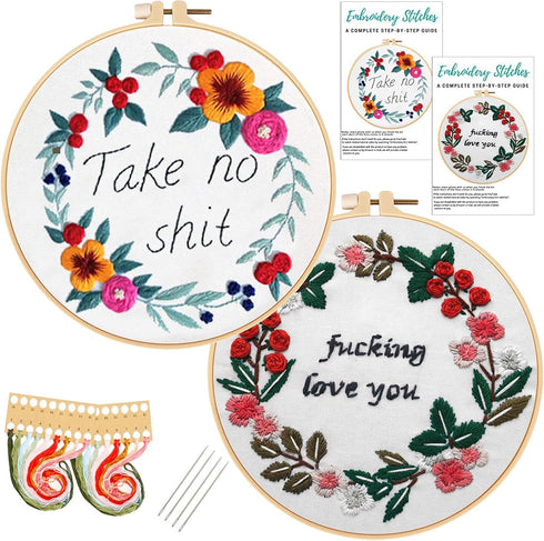 Nuberlic 2 Pack Embroidery Kits for Beginners, Cross Stitch Starter Kit Adults Include 2 Cloth with Pattern, 2 Hoops, Color Thread and Needles...