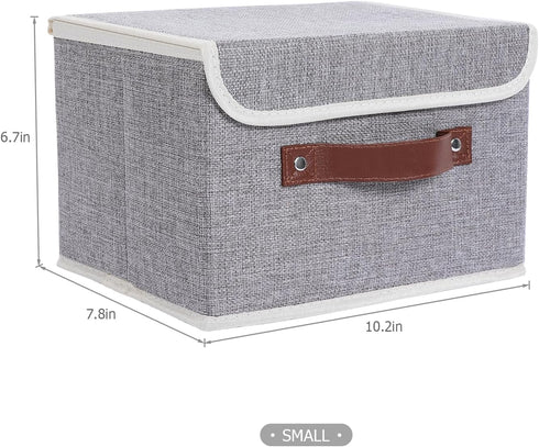 Collapsible Storage Bins with Lids & PU Leather Handles - PP Plastic Board Washable Linen Fabric Storage Box, Foldable Storage Cube for Home Bedro...