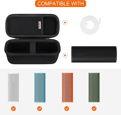 Hard Carrying Case for Sonos Roam 2/ Sonos Roam Portable Waterproof Bluetooth Speaker, Wireless Portable Speaker Protection Case with Mesh Pocket ...