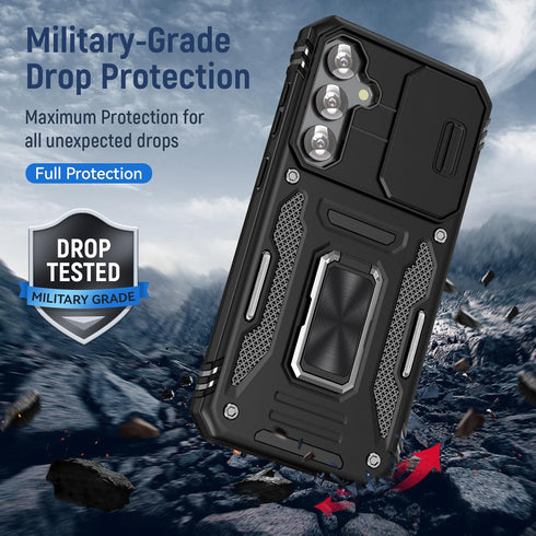 Case for S23 Fe Phone Case Samsung S23 Fe Case for Men Heavy Duty Armor Case with Slide Camera Cover, with Kickstand and Ring for Samsung Galaxy S...