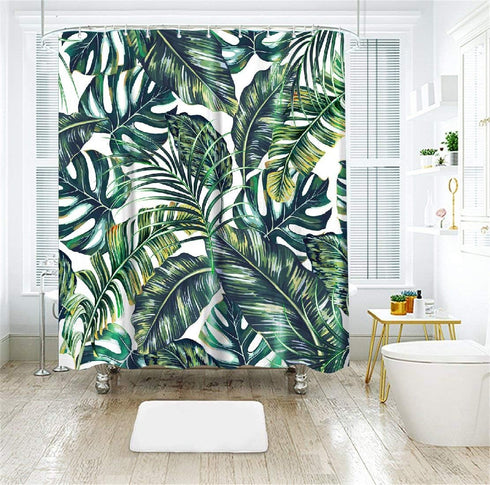 LIVILAN Green Plant Shower Curtain, Botanical Leaf Pattern, 72X72 inches - Jungle Bathroom Decor with 12 Hooks...