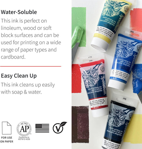 Speedball Water-Soluble Block Printing Ink, 2.5-Ounce Tube, Fluorescent Blue...