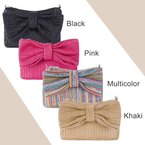 Women Straw Bow Purse Summer Beach Bag Woven Clutch Bag Vacation Tote Party Handbags Wedding Formal 2024 New...