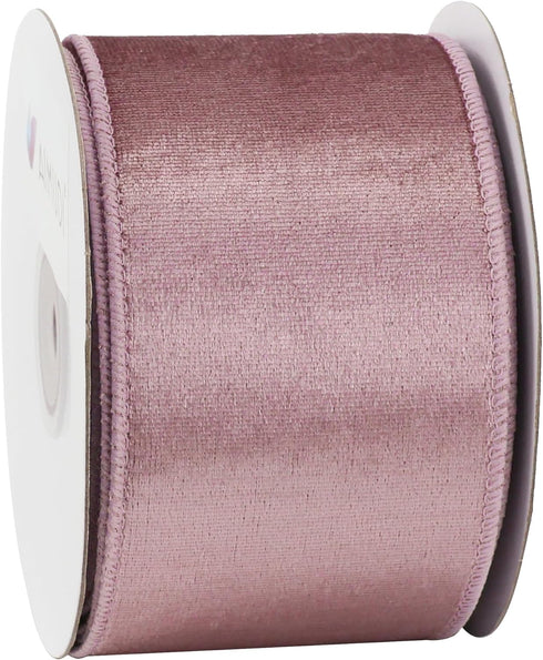 AIMUDI Dusty Rose Velvet Wired Ribbon 2.5 Inch Mauve Christmas Ribbon Wired Rose Pink Ribbon for Christmas Tree, Wreaths, Swags, Gift Wrapping, Ga...