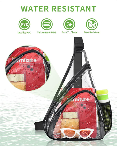 MAY TREE Clear Bag for Stadium Events, Clear Backpack for Concert Stadium Festival Sport Work Sling Bag with Heavy Duty Material - Black...