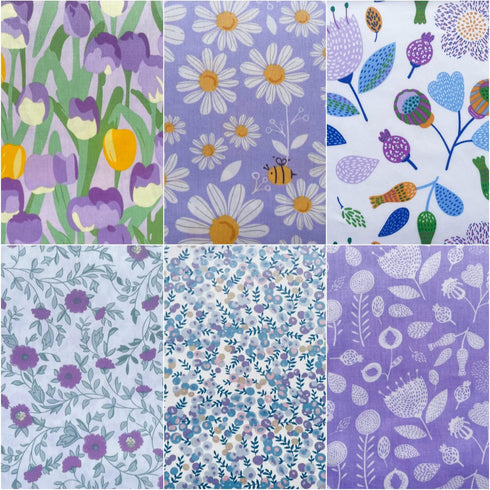 Light Purple Floral Fat Quarters Fabric Bundles,Pattern with Bees and Chamomile Daisy Flowers in Lavender Background, Quilting Fabric for DIY Hand...