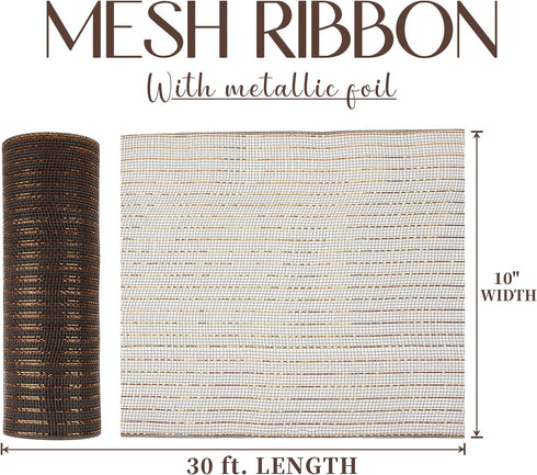 MEEDEE Dark Brown Deco Mesh 10 Inch Copper Mesh Ribbon Metallic Chocolate Fabric Mesh Wreath Ribbon for Garland Mailbox Swag Crafts Supplies (30 F...
