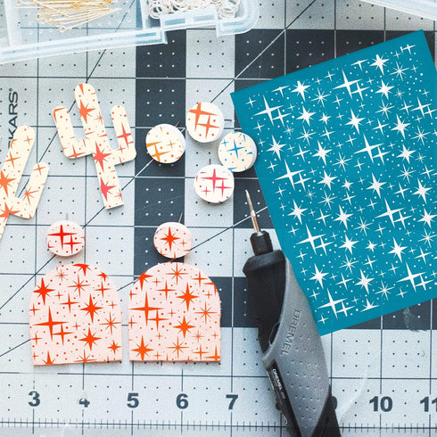 OLYCRAFT 4x5 Inch Clay Stencils Star Pattern Silk Screen for Polymer Clay Small Star Silk Screen Stencils Mesh Transfer Stencils Star Theme Mesh S...