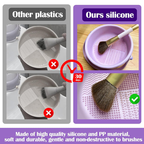 Makeup Brush Cleaning Bowl,3 in 1 Silicone Cosmetic Brush Cleaner Mat,Makeup Brush Cleaner Machine with Drying Holder Brush Cleaning Scrubber Dryi...