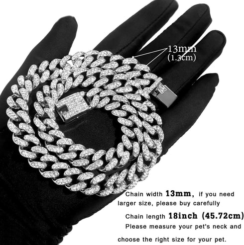 Cuban Link Dog Collar Gold Silver Color Metal Dog Chain Collar Cuban Diamond Chain Pet Collars for Dogs Cats Jewelry 8/10/14/16/18/20/24/28 Inch (...