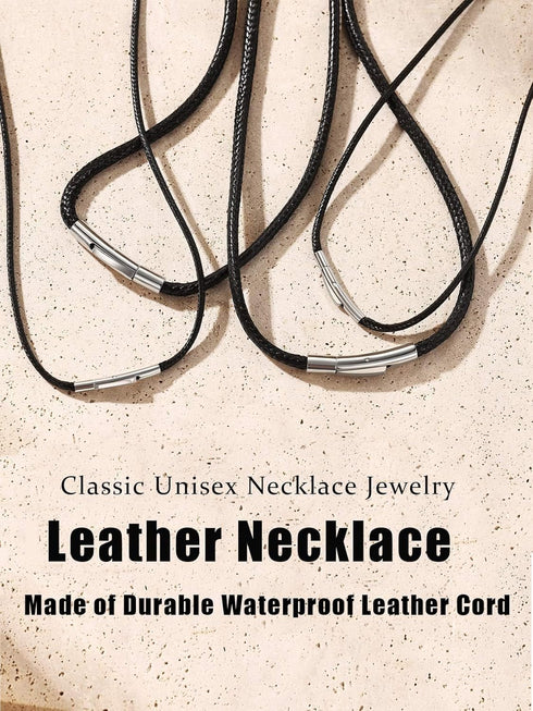 Bestyle Long Leather Necklace Wax Cord Rope Chain Men, Mens Bradied Leather Necklace Jewellery Mens Waterproof Black Cords Necklace for Pendant, 3...