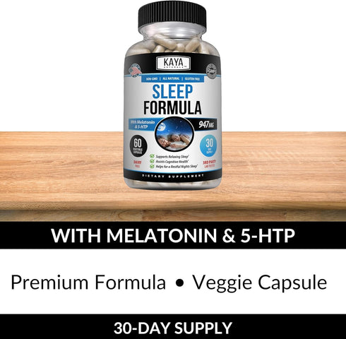 Kaya Naturals - Sleep Support Formula with Melatonin - Aid Support Vitamin Supplement - Sleep Stress and Mood Support - L-Tryptophan, Passion Flow...