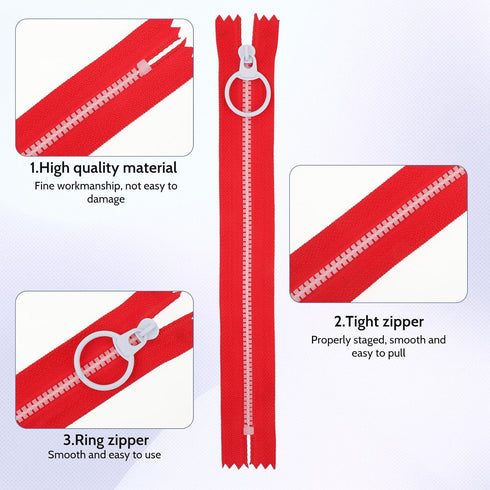 Bewudy 20 Pcs 8inch Zippers for Sewing, Resin Zipper, 10 Color Colourful Zippers with Lifting Ring Quoit, Supplies Zippers for DIY Sewing Craft Ta...
