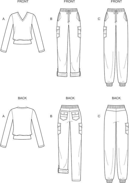 New Look UN6644A Sewing Pattern N6644 Misses' Cargo Pants and Knit Top, Various, White...