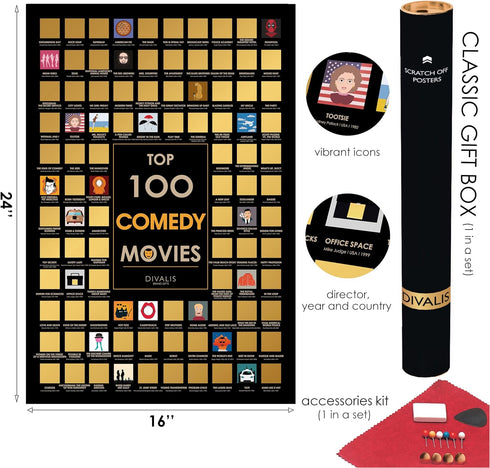 3 in 1 Gift Set - Top 100 Scratch Off Movies, Horrors, Comedy Posters Bundle - Essential Cinema Checklist - Ultimate Scratchable Poster...