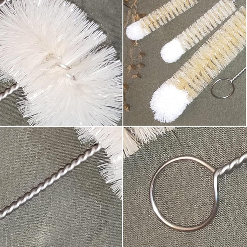 Coralpearl Stainless Steel Soda Bottle Cleaning Brush Set Natural Boar Bristle Wool Tip Long Handle, Flexible Bendable Thick Wire Cleaner for Narr...