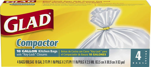 Glad Trash Bags, Compactor Kitchen Garbage Bags - 18 Gallon White Trash Bag - 4 count (Package May Vary)...