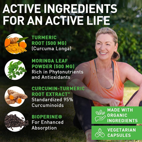 Turmeric Moringa - Organic Turmeric Curcumin Supplements and Organic Moringa Powder - 120 Veggie Capsules Supplement for Women and Men...