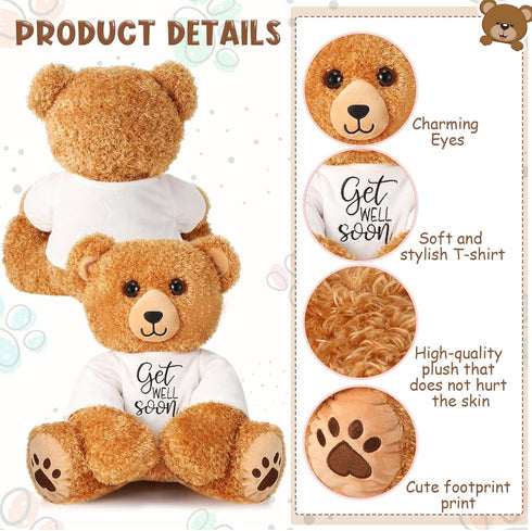 Get Well Soon Bear 16 Inch Bear Stuffed Animals with White T-Shirt Feel Well Soft Bear Plush Hospital Gifts for Boy and Girl (Classic Style)...