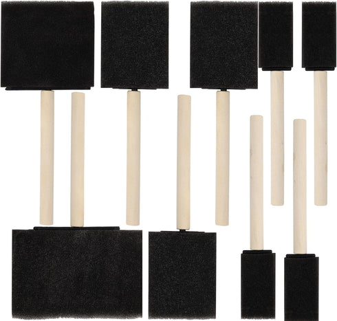 Vanitek 10 Piece Flat Flexible Poly Foam Bevel-Tipped Brush Set with Wooden Handles - Ideal for Applying Paint, Oil-Based Paints, Stain, Varnish, ...
