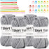 4 Pack T-Shirt Yarn Set, 3.5Oz Flat Crochet Yarn Soild Color Crocheting Yarn with Knitted Plastic Eye Needles for Summer Hand DIY Crocheting Proje...