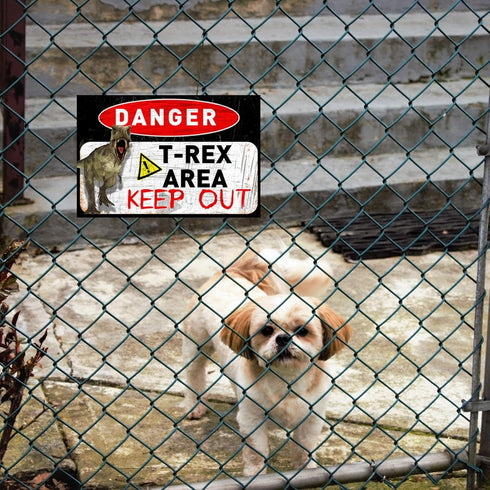 Funny Beware of Dog Sign Private Property No Trespassing Warning Signs, Danger T-Rex Area Keep out, Yard Sign Garage Farm Garden Wall Decor Sign P...