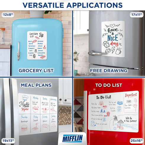 Mifflin-USA Magnetic Dry Erase White Board Sheet for Fridge (12x8''), Stain-Resistant Refrigerator Whiteboard Organizer, Kitchen Planner Board w/ ...