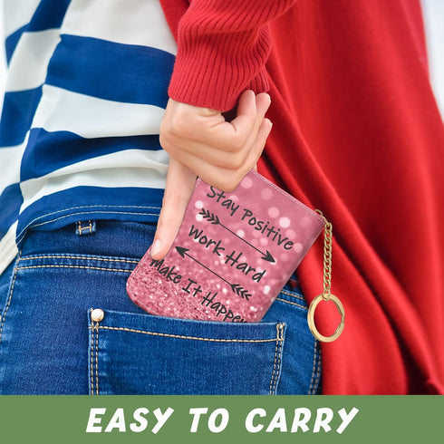 Credit Card Holder for Women, Small RFID Card Wallet Slim Leather Card Organizer Case with Zipper & Keychain(Work Hard)...
