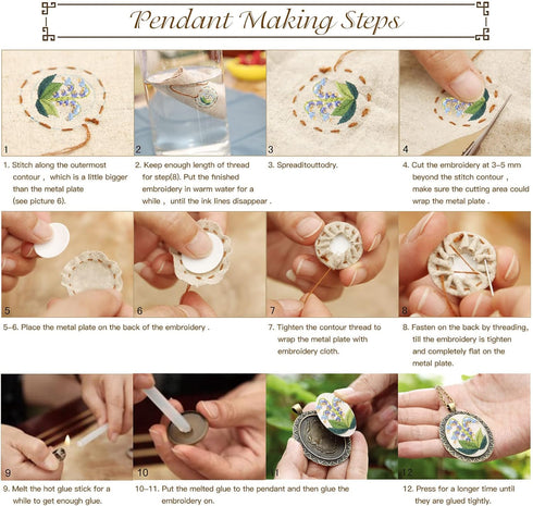 ZOCONE 3 Packs Embroidery Necklace Kit, Embroidery Pendant Kit Mini Cross Stitch Kit with Hoop, Necklace, Pendant, Beads, Stamped Pattern Cloth, I...