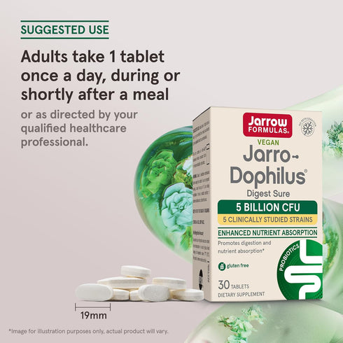 Jarrow Formulas Jarro-Dophilus Digest Sure Tablets, 5 Billion CFU Supplement for Immune Support, 30 Bilayer Tablets, 30 Day Supply...