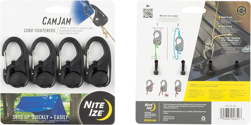 Nite Ize CamJam Cord Tightener - Tie Down Cam Mechanism with Carabiner Clip - Plastic Carabiner & Stainless Steel Lock - Utility Rope & Cord Tight...