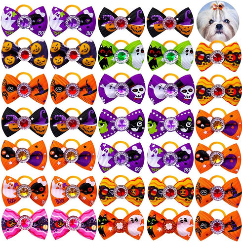 20pcs/10 Pairs Dog Hair Bows for Halloween Dog rhinestone Bows Bling Puppy Dog Bows Dog Grooming Accessories...