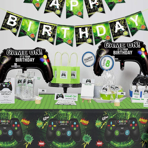 FunHot Video Game Table Covers, Video Game Birthday Decorations, 2 Pcs 54 x 108 Inch Green Waterproof Rectangle Game Tablecloths for Gamers Boys B...