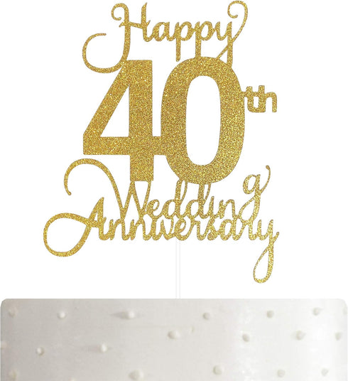 40th Wedding Anniversary Cake Topper, Wedding Anniversary Party Decoration with Premium Gold Glitter...