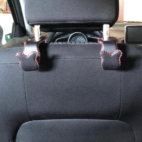 Car Hooks for Purses and Bags Cute Leather (2 pcs, Black with Red Edge) Cat Shape Car Essentials for Women Interior Cute Car Accessories Cute Aest...