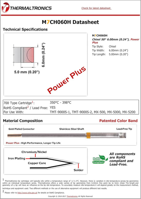 Thermaltronics M7CH060H Chisel 50deg 6.00mm (0.24in), Power Plus...
