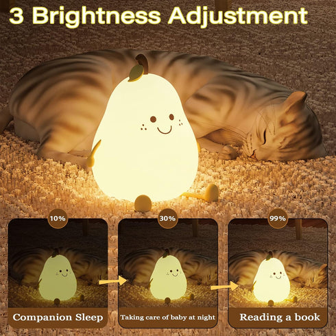 Cute Night Light Rechargeable with 7 Color Changing and Timer, Kids Pear Night Light for Toddler Baby Christmas Gifts, Touch Portable LED Silicone...