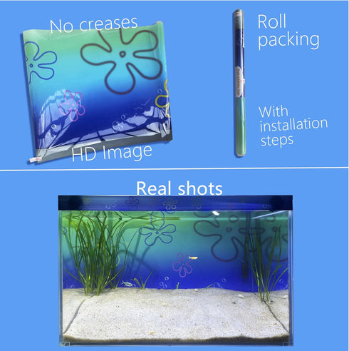 Cartoon Underwater Aquarium Backdrop Sticker BOB 12''x16'' (31x41cm), Fish Tank Background Decorations HD Printing Simple Wallpaper PVC Poster (B)...