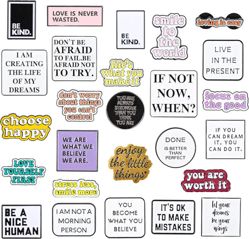 26 PCS Positive Letter Enamel Pins Inspirational Saying Brooch Pins Motivational Phrase Enamel Lapel Badges Positive Saying Enamel Pin Set with St...