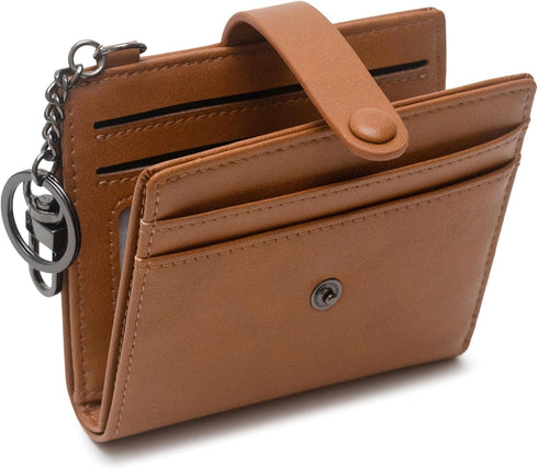 Alldaily Slim Keychain Wallet for Women, RFID Blocking Small Bifold Travel Credit Card Holder (Brown)...