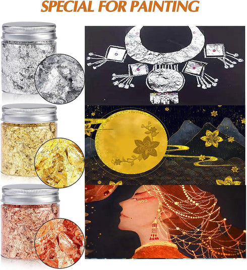 Gold Foil Flakes for Resin,3 Bottles Metallic Foil Flakes 30 Gram,YULIKTOR Imitation Gold Foil Flakes Metallic Leaf for Nails, Painting, Crafts,Sl...