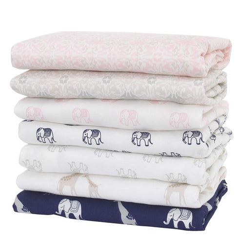 NoJo Serendipity - Pink Elephant Print 100% Cotton Fitted Crib Sheet, White, Pink...