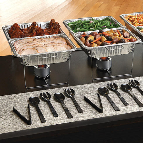 Party Essentials Plastic Party Buffet Serving Utensils Kit, Spoons/Forks/Tong, 20-Piece, Black...