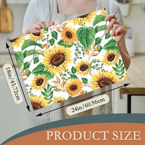 Summer Sunflowers Dish Drying Mats 18x24 Inch,Leaves Dish Pad Drying Rack Mat for Kitchen Counter Ultra Absorbent Microfiber Dishware Coffee Maker...