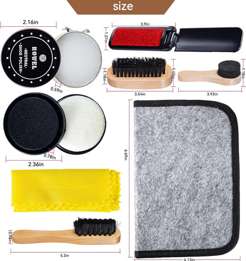 YUET Shoe Shine Cleaning Care Barrel Kit Set For Brown Black Leather With Polish Brush Travel Case Luxury Premium Soft Horsehair Bristle Dauber, W...